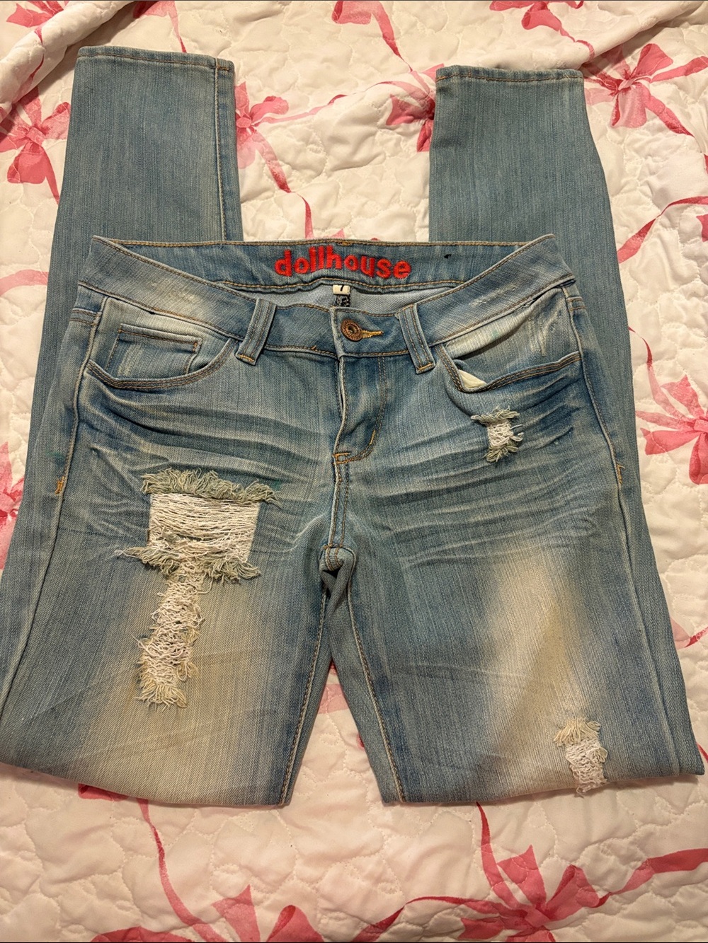 Dollhouse Light Blue Distressed Skinny Jeans